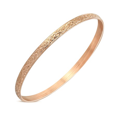 Rose gold plated Steel Bangle with Floral vine design - Click Image to Close